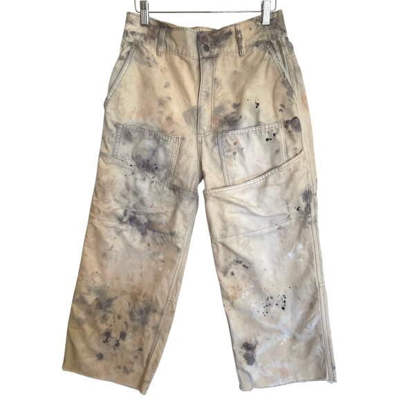 BDG Pants - BDG Tan & Black Tie Dye Elastic Waist Cargo Capri Cutoffsa Medium Grunge Boho